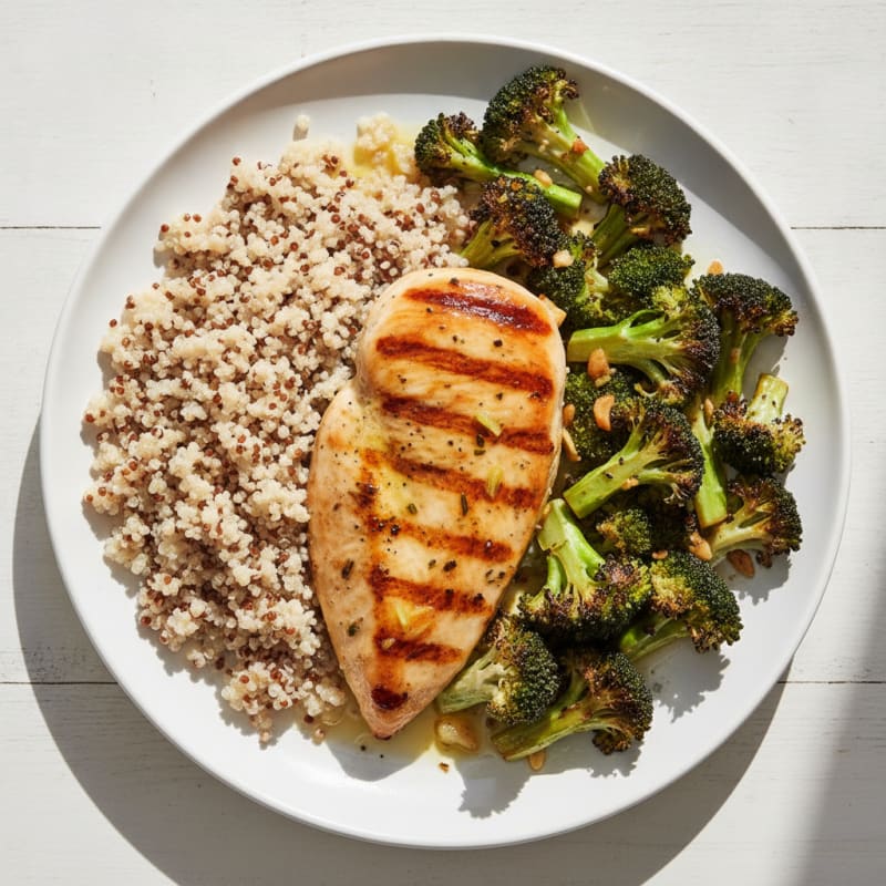 Grilled Chicken Breast with Quinoa and Roasted Broccoli