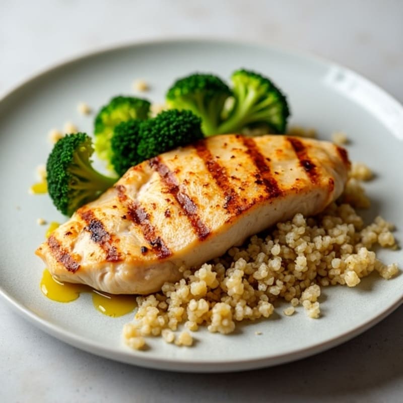 Grilled Chicken Breast with Quinoa and Steamed Broccoli