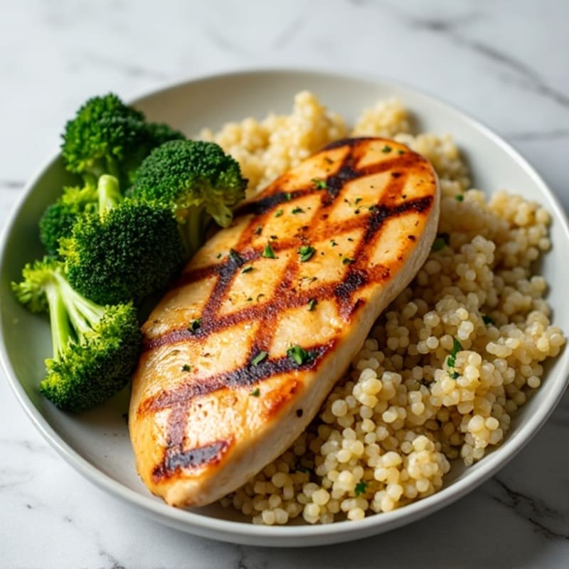 Grilled Chicken Breast with Roasted Broccoli and Quinoa