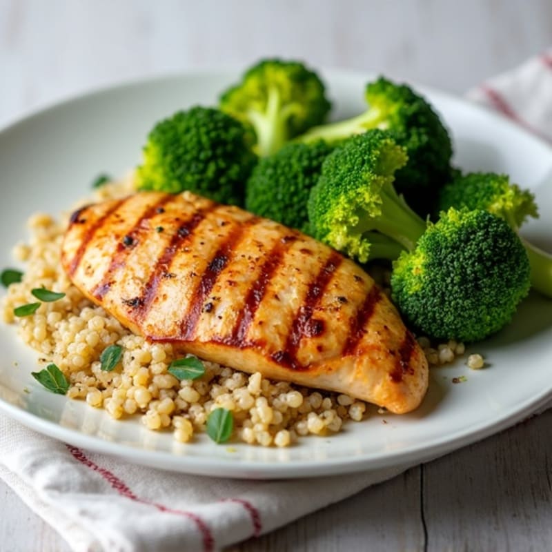 Grilled Chicken Breast with Quinoa and Steamed Broccoli