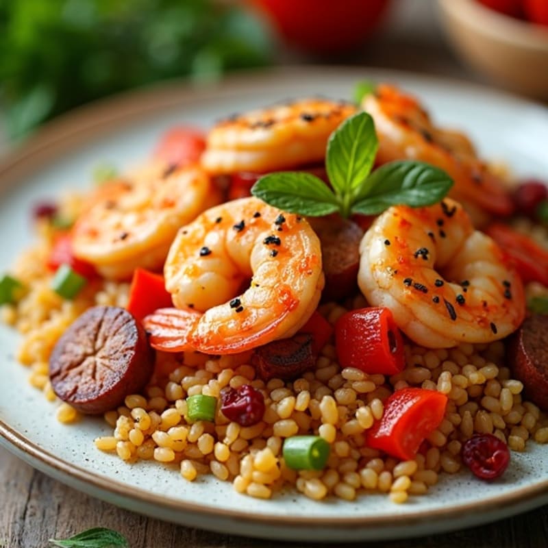 Spicy Chicken, Shrimp, and Sausage Rice Skillet