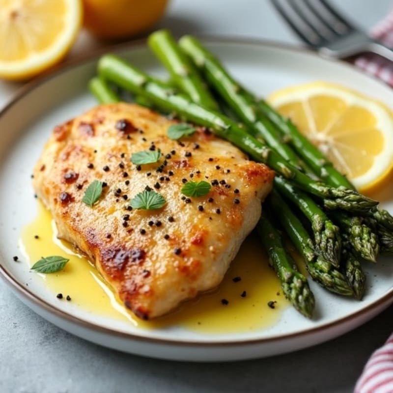 Lemon Garlic Pan-Seared Chicken with Roasted Asparagus