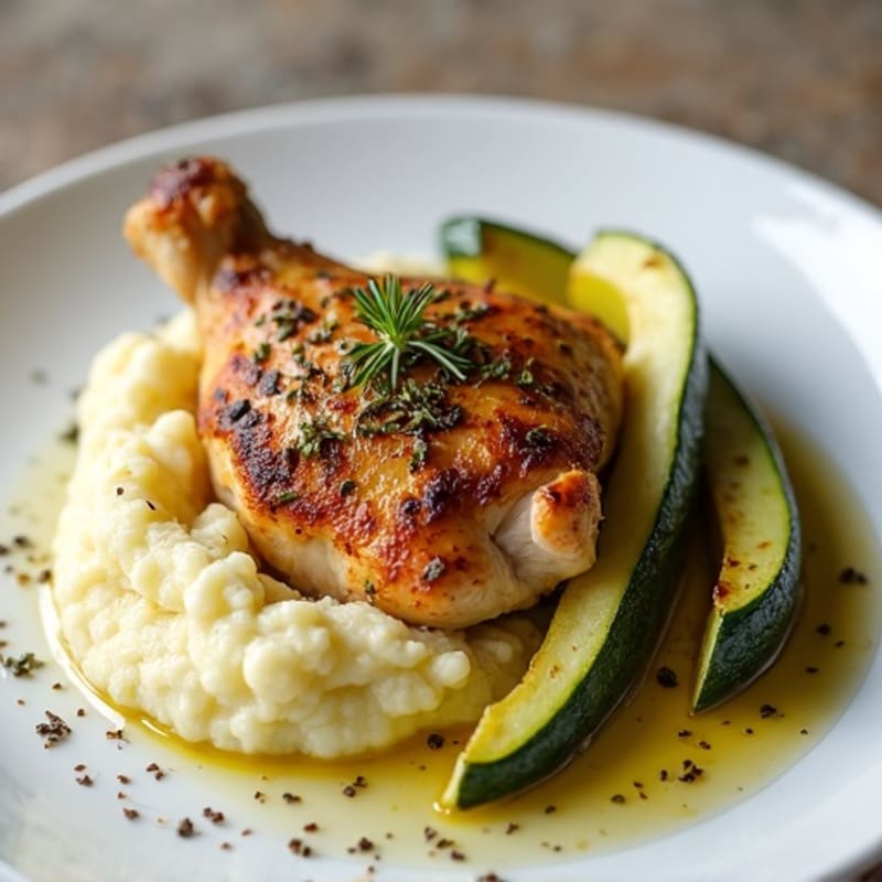 Herb-Roasted Chicken Thighs with Zucchini and Cauliflower Mash