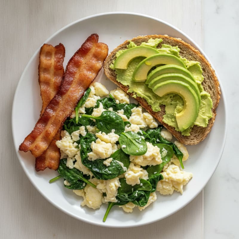 Crispy Turkey Bacon and Egg White Scramble with Spinach