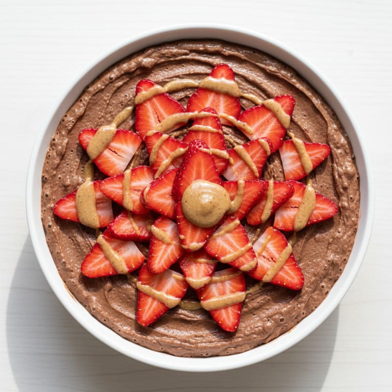 Chocolate Protein Pudding with Sliced Strawberries