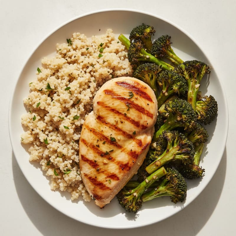 Grilled Chicken Breast with Quinoa and Roasted Broccoli