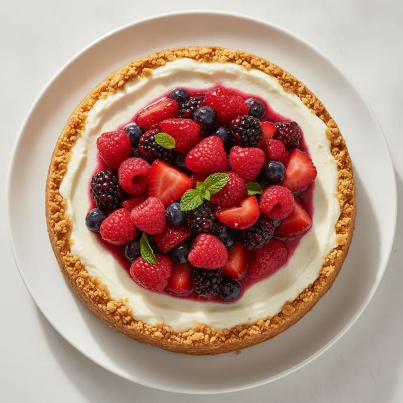 Silky Greek Yogurt Protein Cheesecake with Mixed Berries