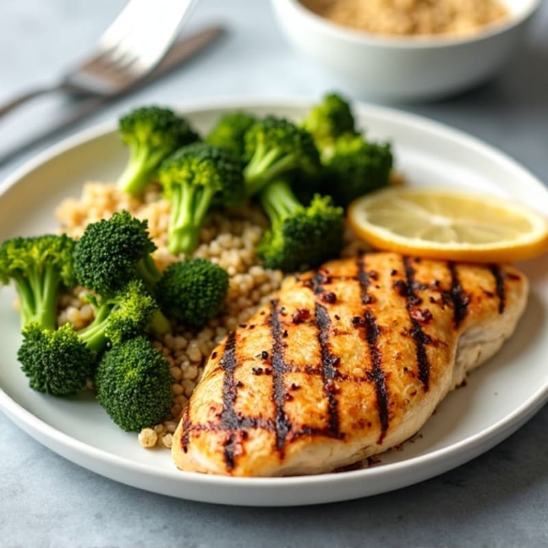 Grilled Chicken Breast with Roasted Broccoli and Quinoa