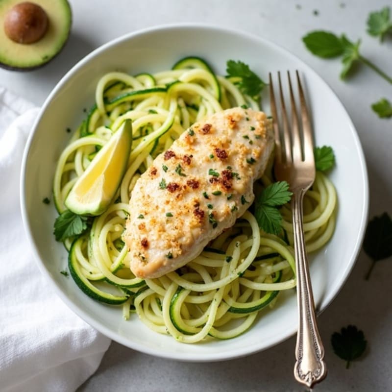 Creamy Cauliflower Alfredo Chicken with Zucchini Noodles