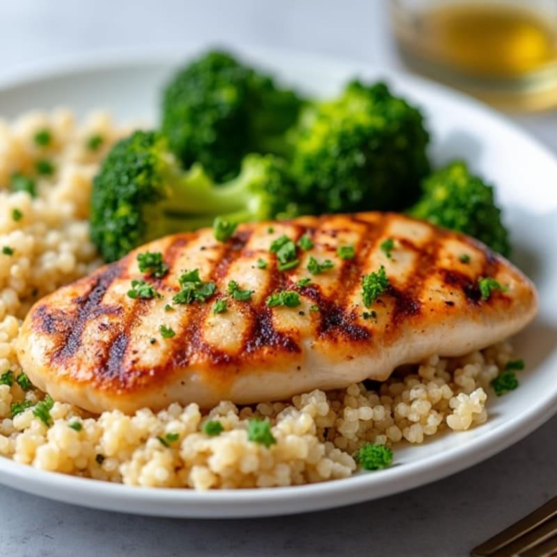 Grilled Chicken Breast with Quinoa and Steamed Broccoli
