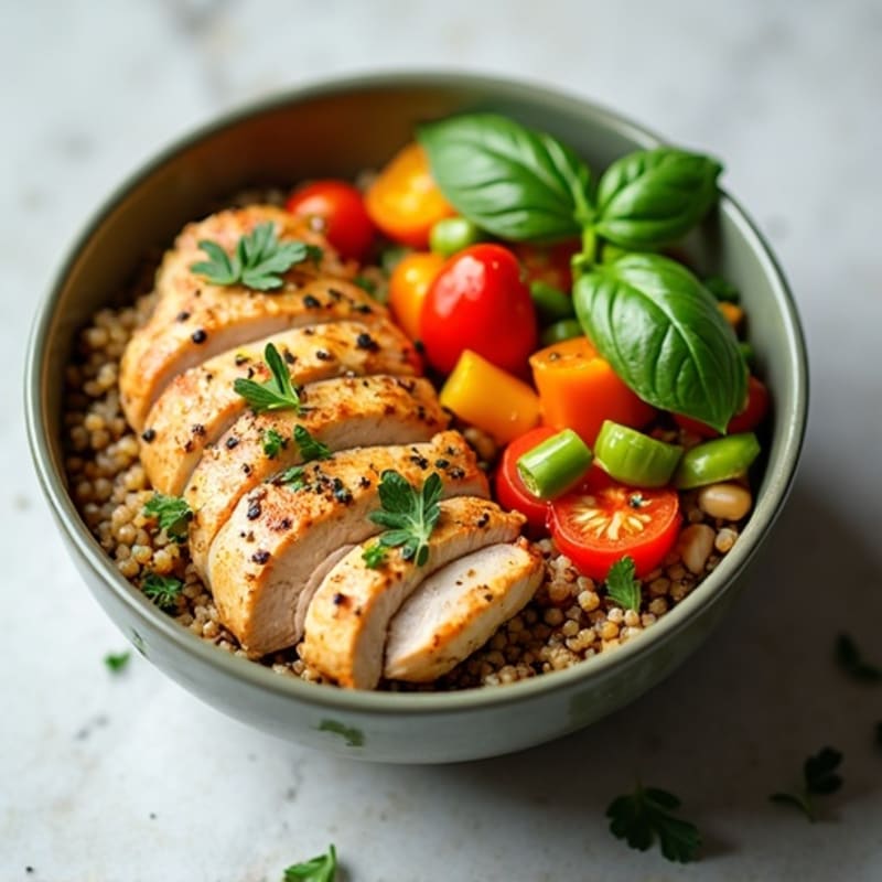 Herb-Marinated Chicken and Quinoa Bowl with Fresh Vegetables