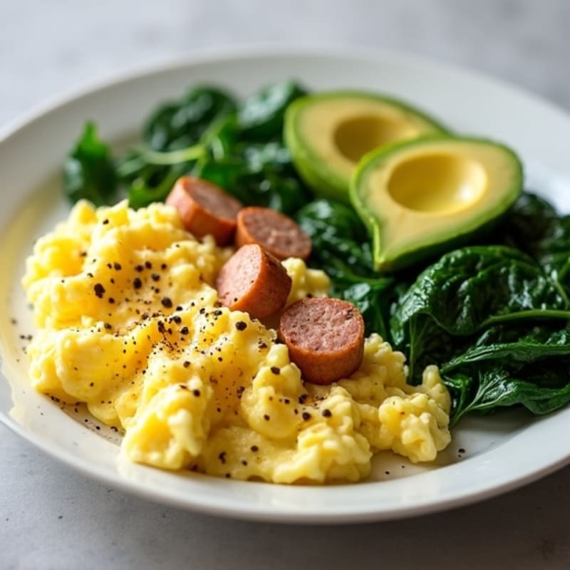 Scrambled Egg Whites with Sautéed Spinach and Turkey Sausage