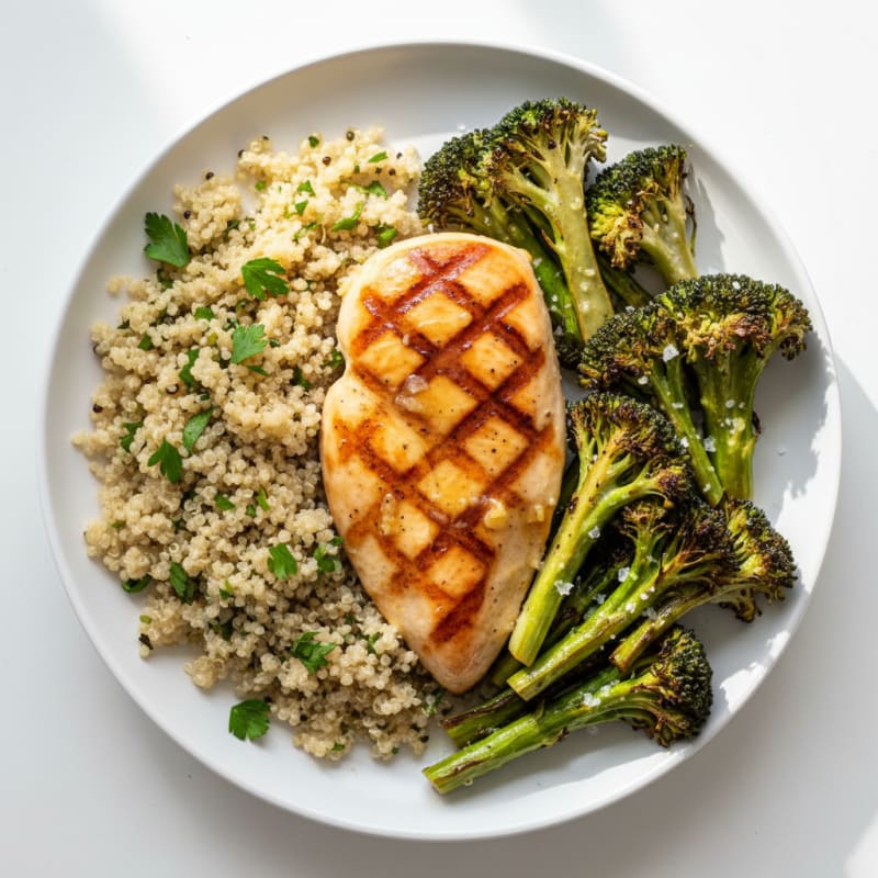 Grilled Chicken Breast with Roasted Broccoli and Quinoa