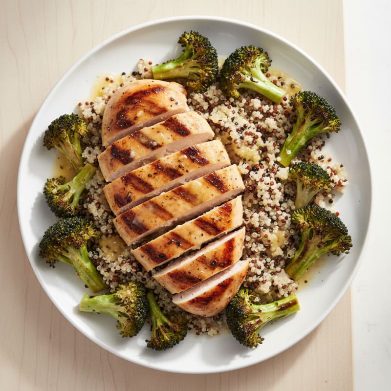 Grilled Chicken Breast with Quinoa and Roasted Broccoli