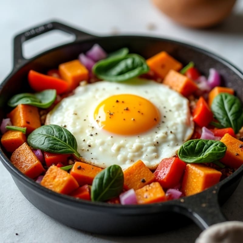 Hearty Lean Protein and Veggie Breakfast Skillet with Crispy Sweet Potatoes