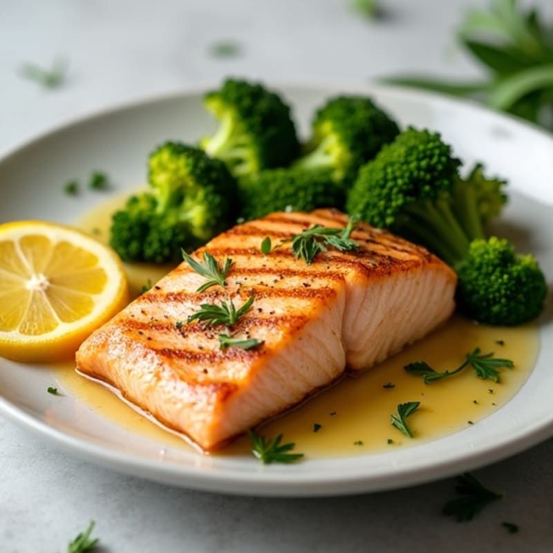Seared Salmon with Roasted Broccoli and Lemon