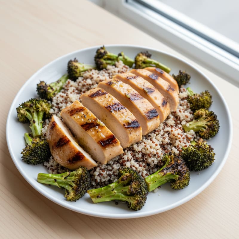 Grilled Chicken Breast with Quinoa and Roasted Broccoli