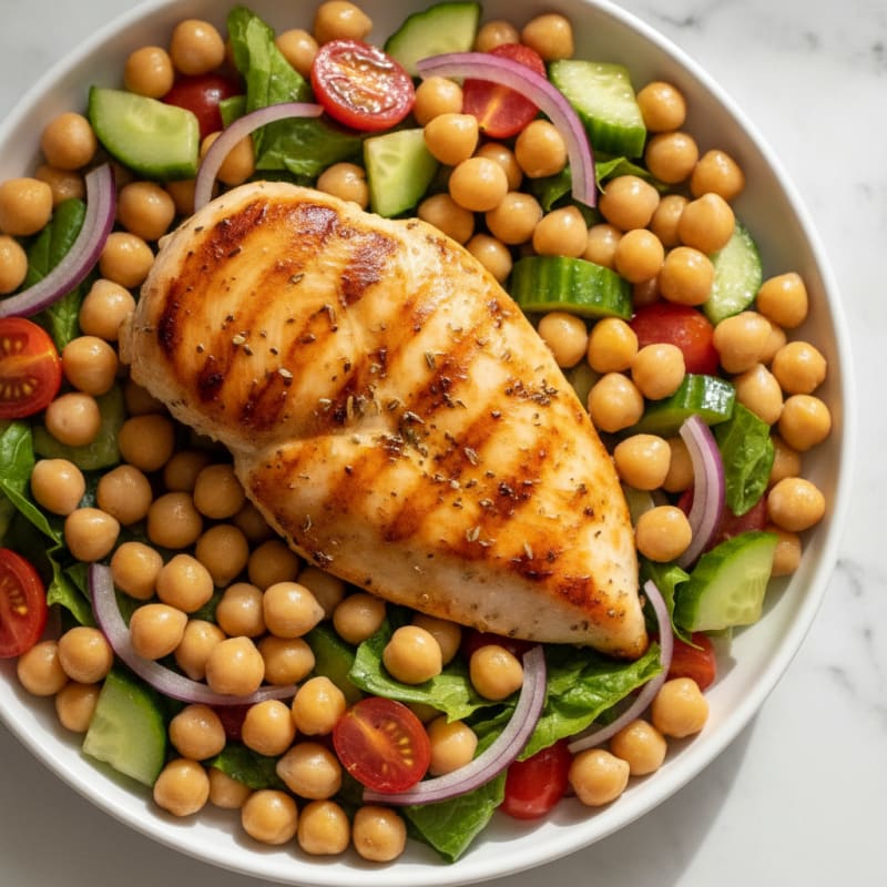 Grilled Chicken Breast with Crunchy Chickpea Salad
