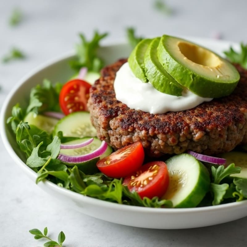 Lean Beef Burger Bowl with Fiber-Rich Greens and Creamy Dressing