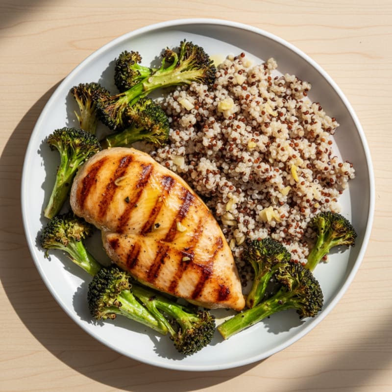 Grilled Chicken Breast with Quinoa and Roasted Broccoli