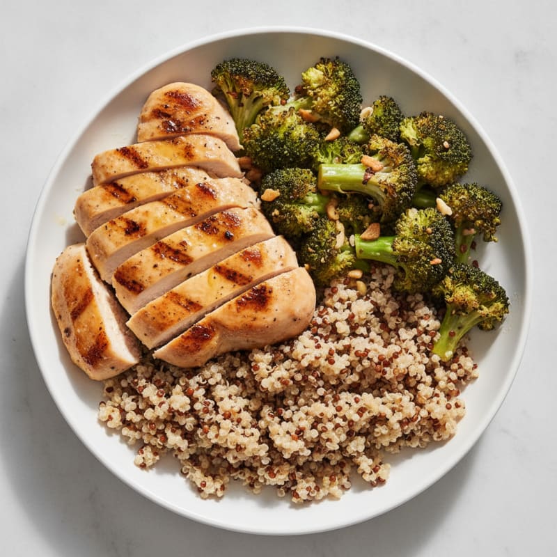 Grilled Chicken Breast with Roasted Broccoli and Quinoa