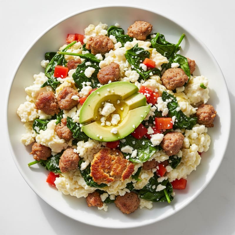 Egg White and Turkey Sausage Scramble with Spinach