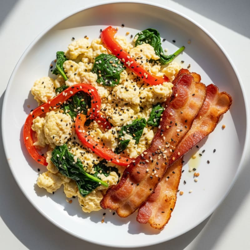 Egg White Veggie Scramble with Turkey Bacon