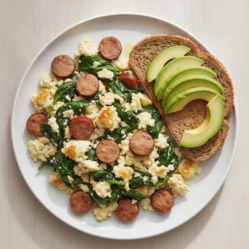 Egg White and Turkey Sausage Scramble with Spinach