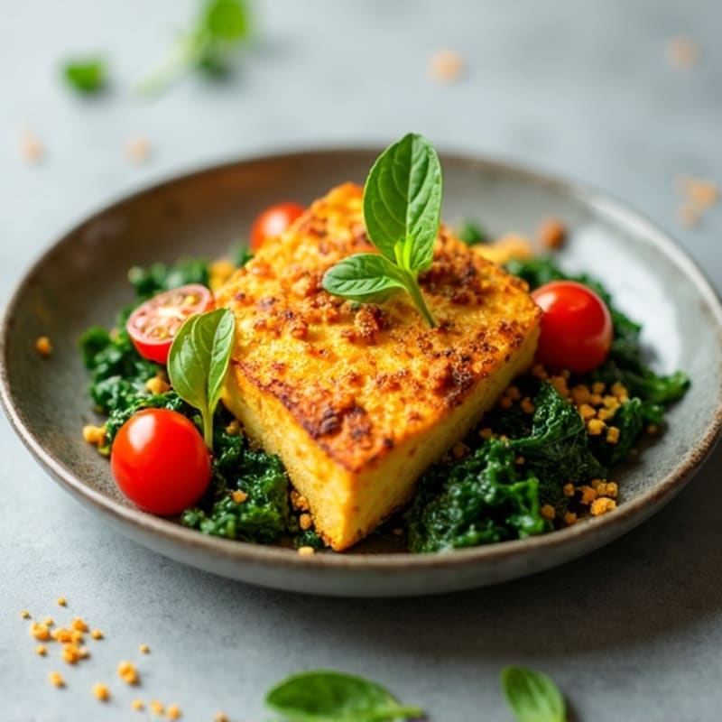 Crispy Tofu and Spinach Scramble with Cherry Tomatoes