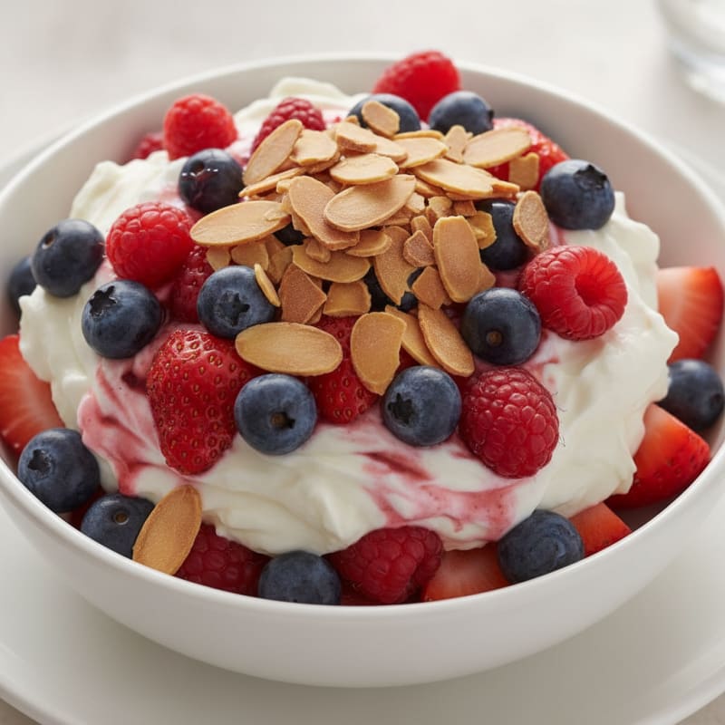 Greek Yogurt Protein Parfait with Mixed Berries and Almonds