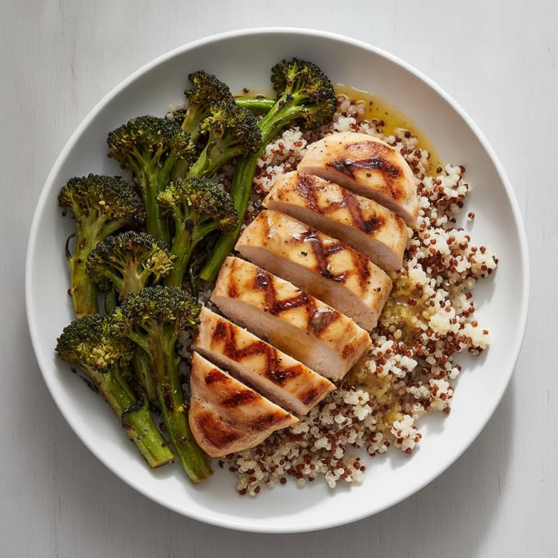 Grilled Chicken Breast with Quinoa and Roasted Broccoli