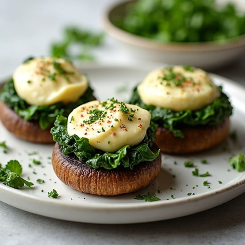 Herb-Spinach Stuffed Portobello Caps with Melted Goat Cheese