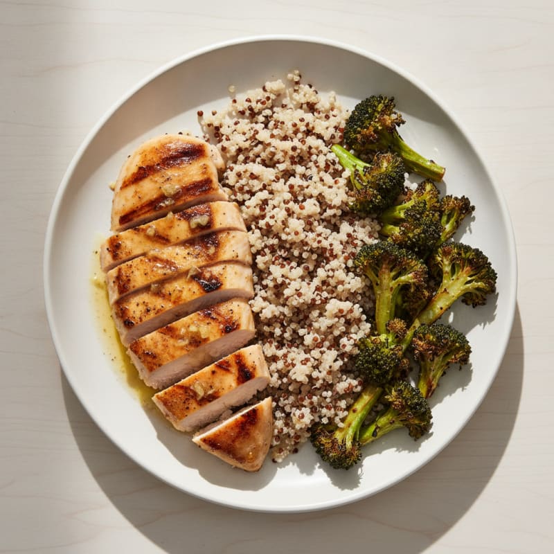Grilled Chicken Breast with Quinoa and Roasted Broccoli