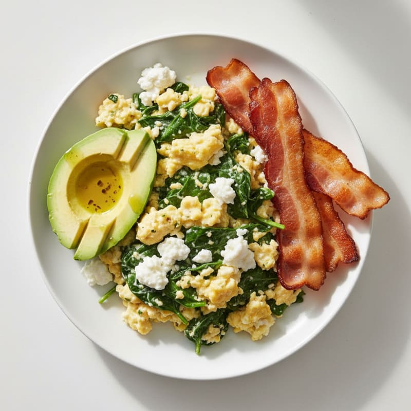 Cottage Cheese Scramble with Spinach and Turkey Bacon