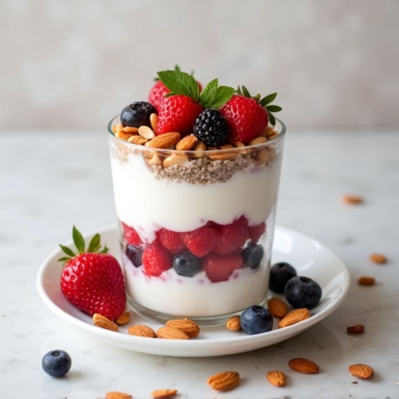 Greek Yogurt Protein Parfait with Mixed Berries and Almonds