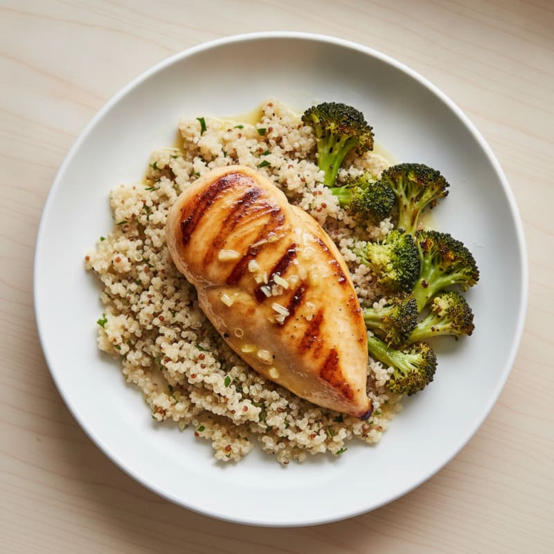 Grilled Lemon-Garlic Chicken with Quinoa and Roasted Broccoli