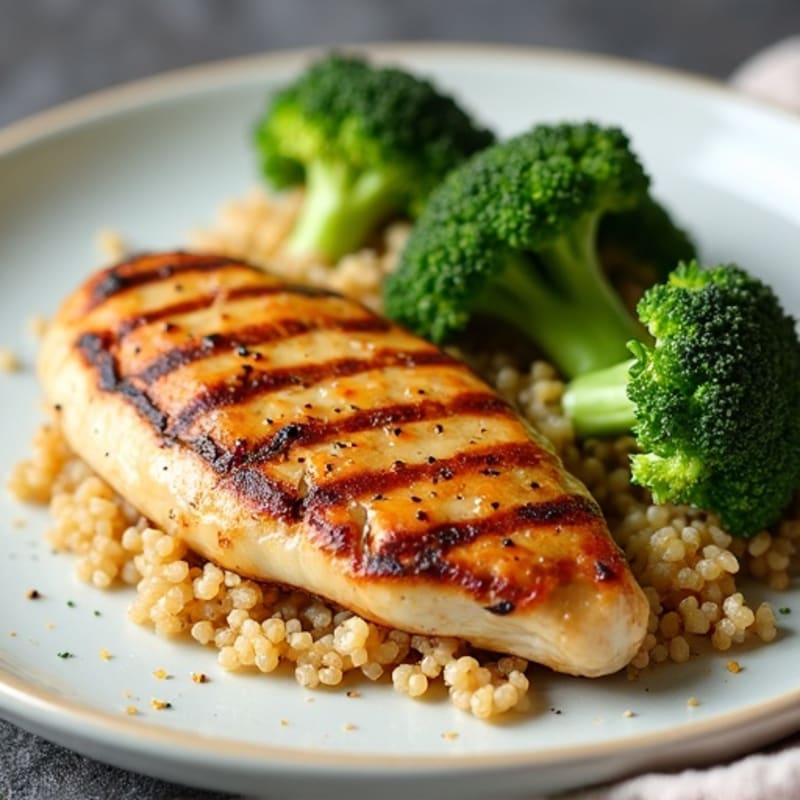 Grilled Chicken Breast with Quinoa and Roasted Broccoli