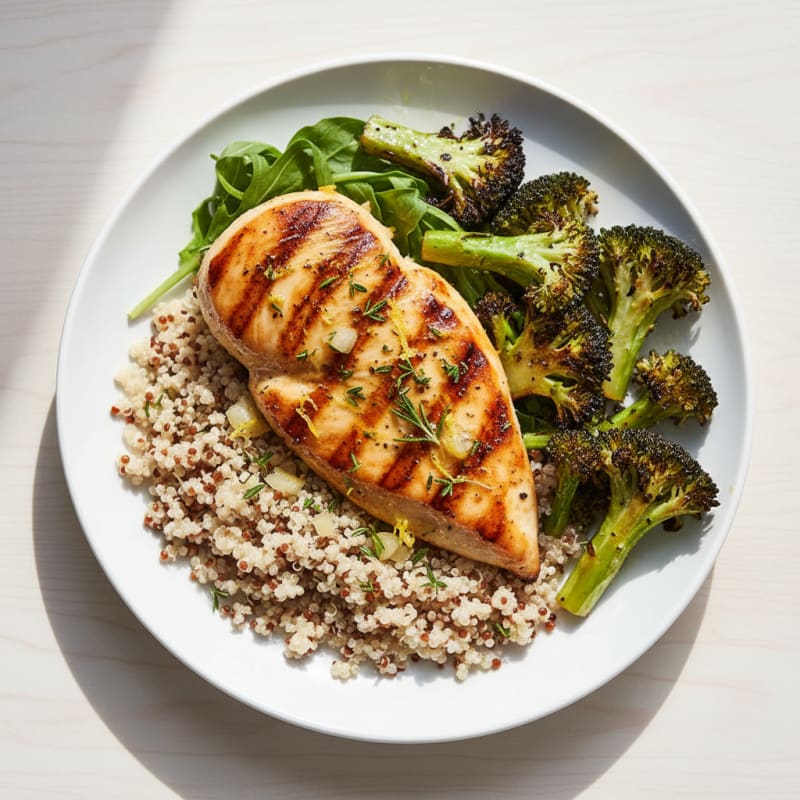 Grilled Chicken Breast with Roasted Broccoli and Quinoa