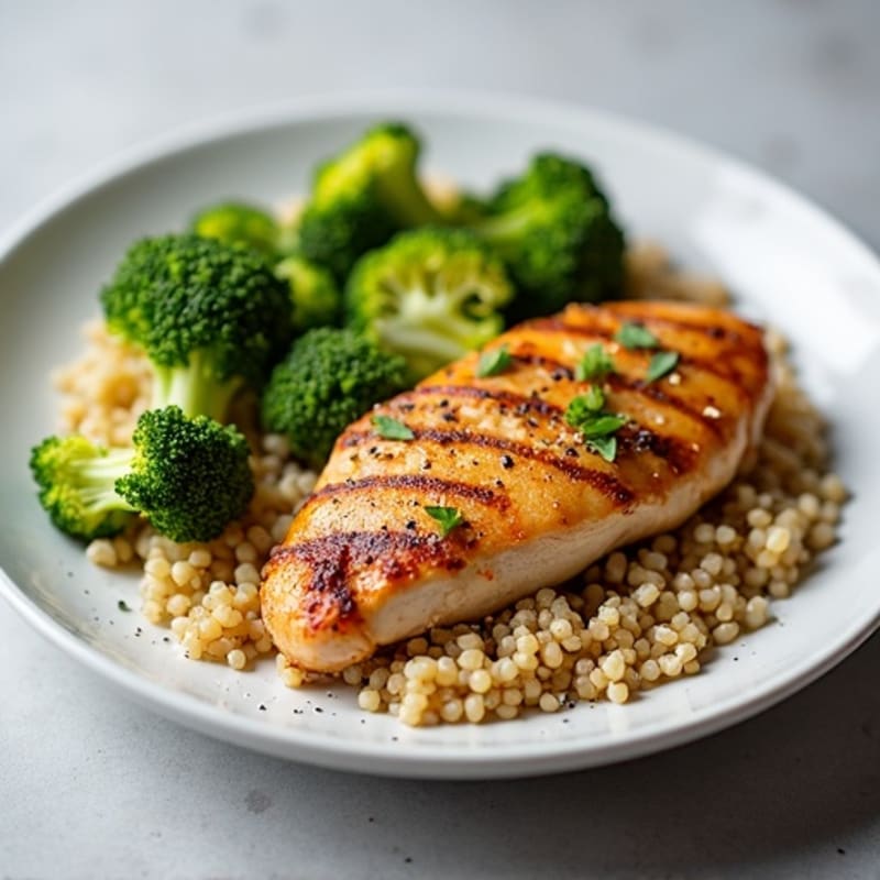 Grilled Chicken Breast with Quinoa and Roasted Broccoli