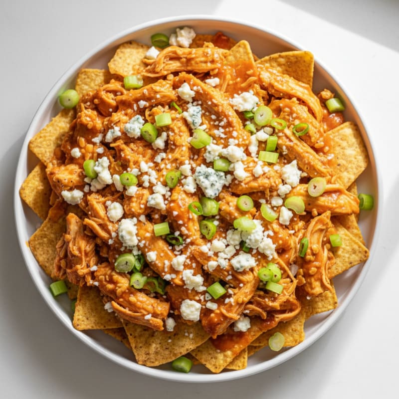 Buffalo Chicken Nachos with Blue Cheese