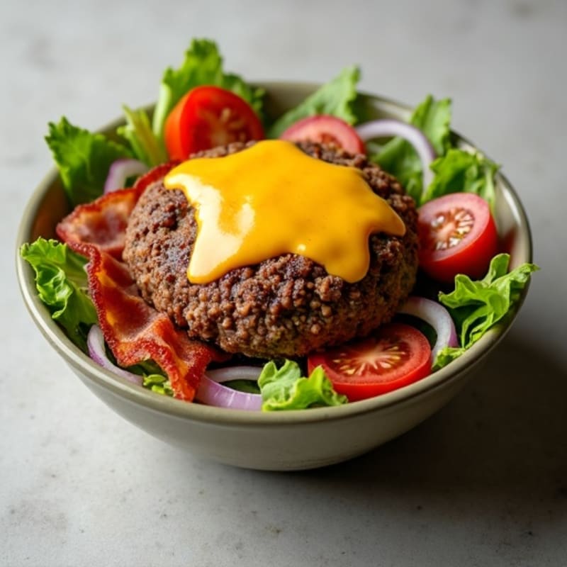 Lean Beef Burger Bowl with Crispy Bacon and Melted Cheddar