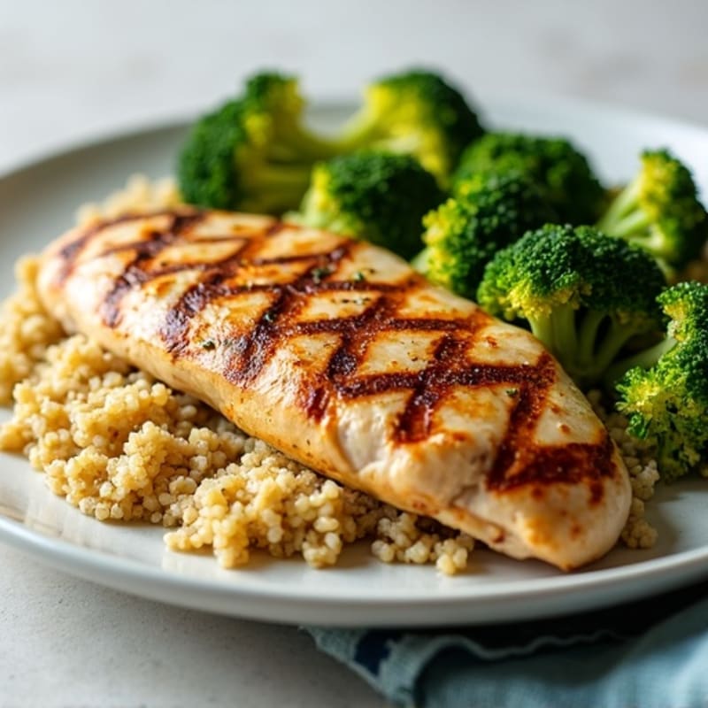 Grilled Chicken Breast with Quinoa and Roasted Broccoli