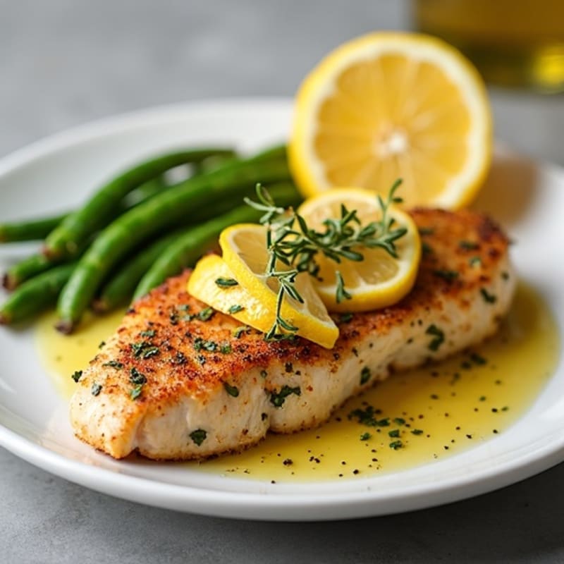 Herb-Crusted Pan Seared Chicken with Lemon Garlic Sauce