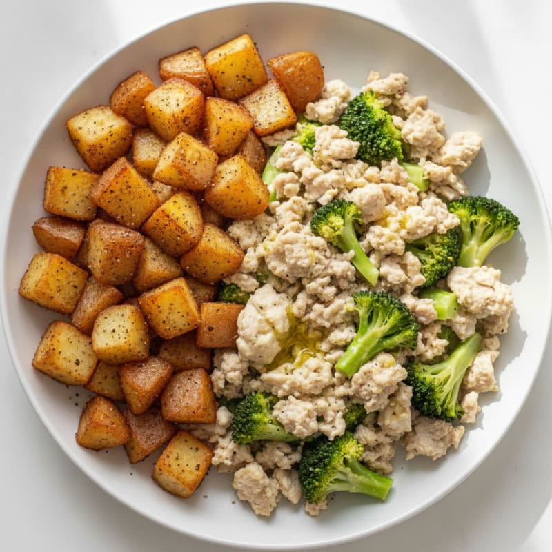 Ground Turkey and Egg White Scramble with Roasted Potatoes