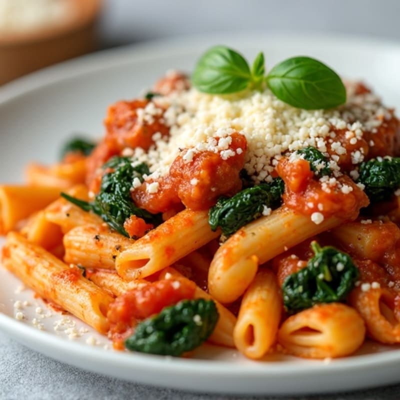 Lean Ground Turkey and Whole Wheat Ziti Bake with Spinach
