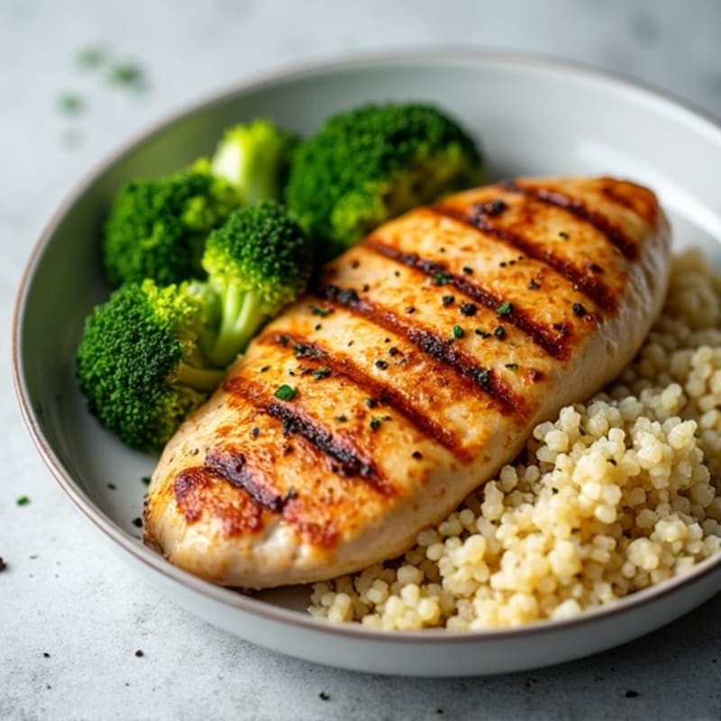 Grilled Chicken Breast with Steamed Broccoli and Quinoa