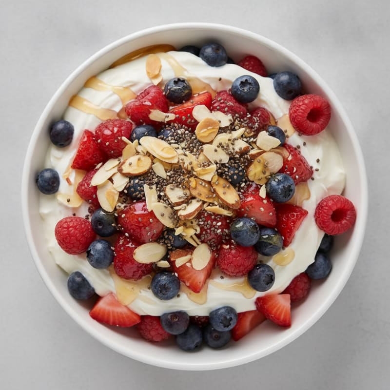 Greek Yogurt Protein Parfait with Mixed Berries and Almonds