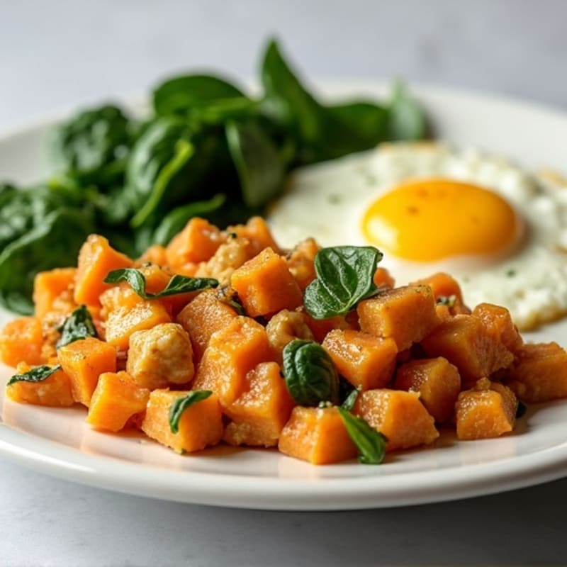 Crispy Chicken Egg White Scramble with Spinach and Sweet Potato