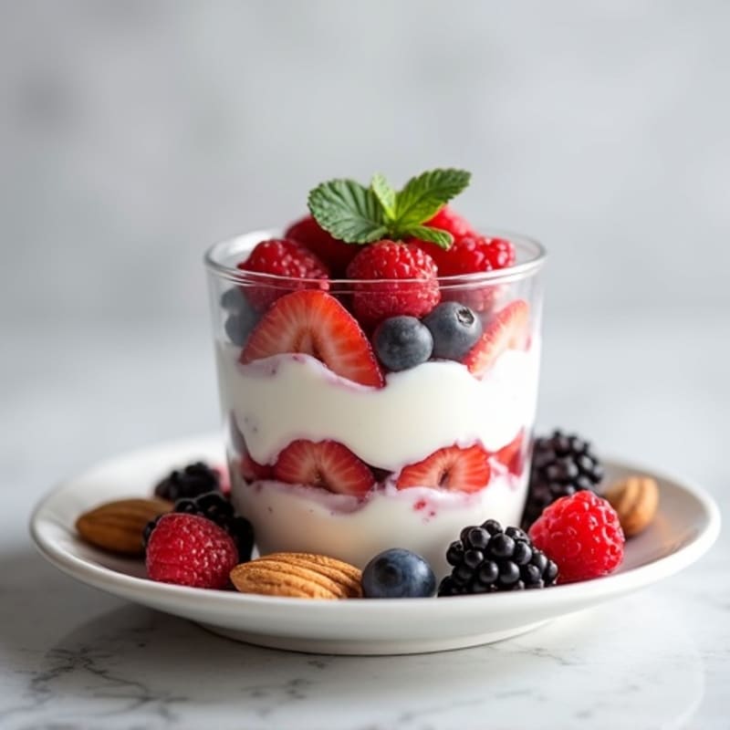 Greek Yogurt Protein Parfait with Mixed Berries and Almonds