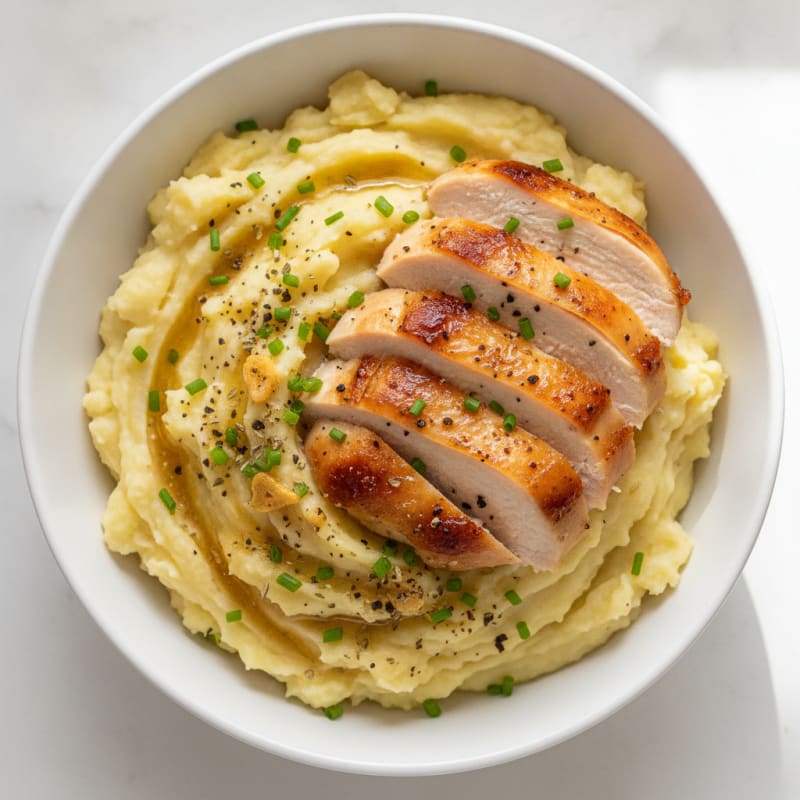 Buttery Garlic Mashed Potato Bowl with Roasted Chicken